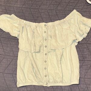 We The Free Light Green Off-Shoulder Crop Top